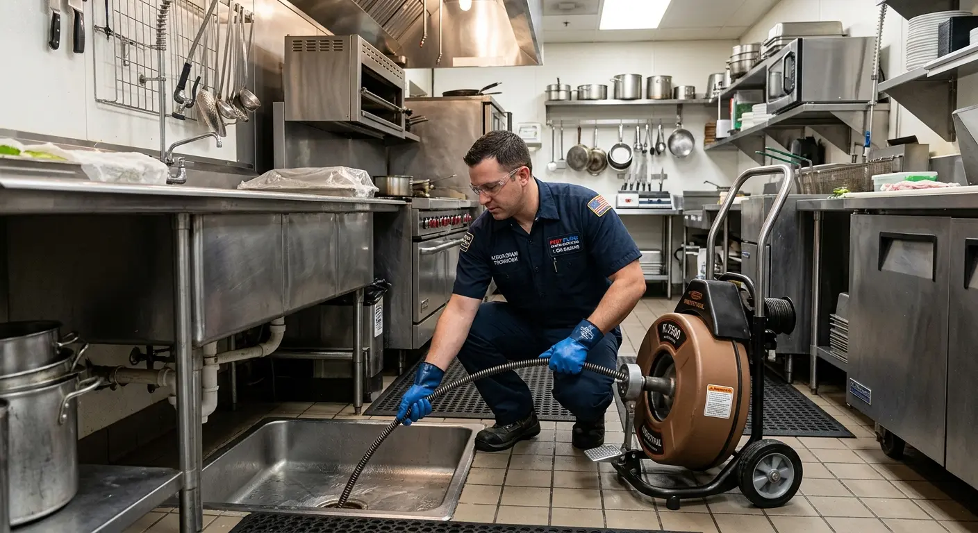 Commercial drain cleaning service in a restaurant kitchen in Milford Mill