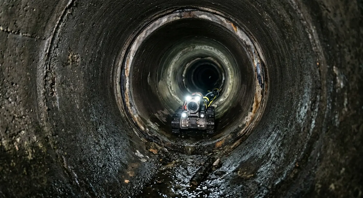 Robotic sewer camera inspecting pipe interior for Sewer Line Cleaning in Milford Mill
